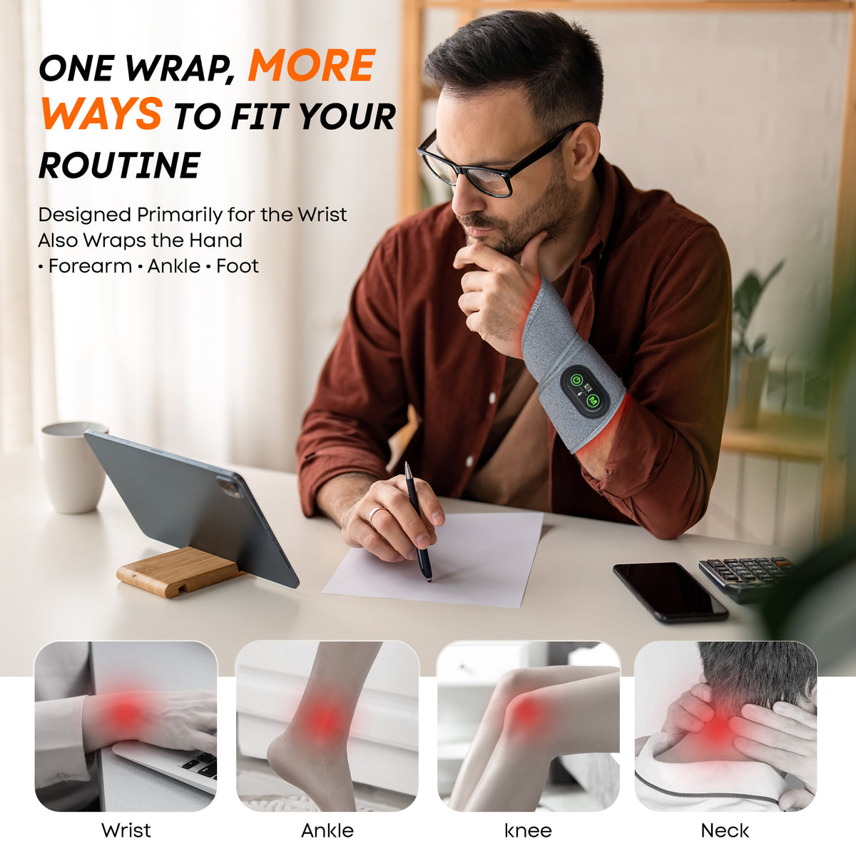 NG480 wrap shown for use on the wrist, ankle, knee, and neck