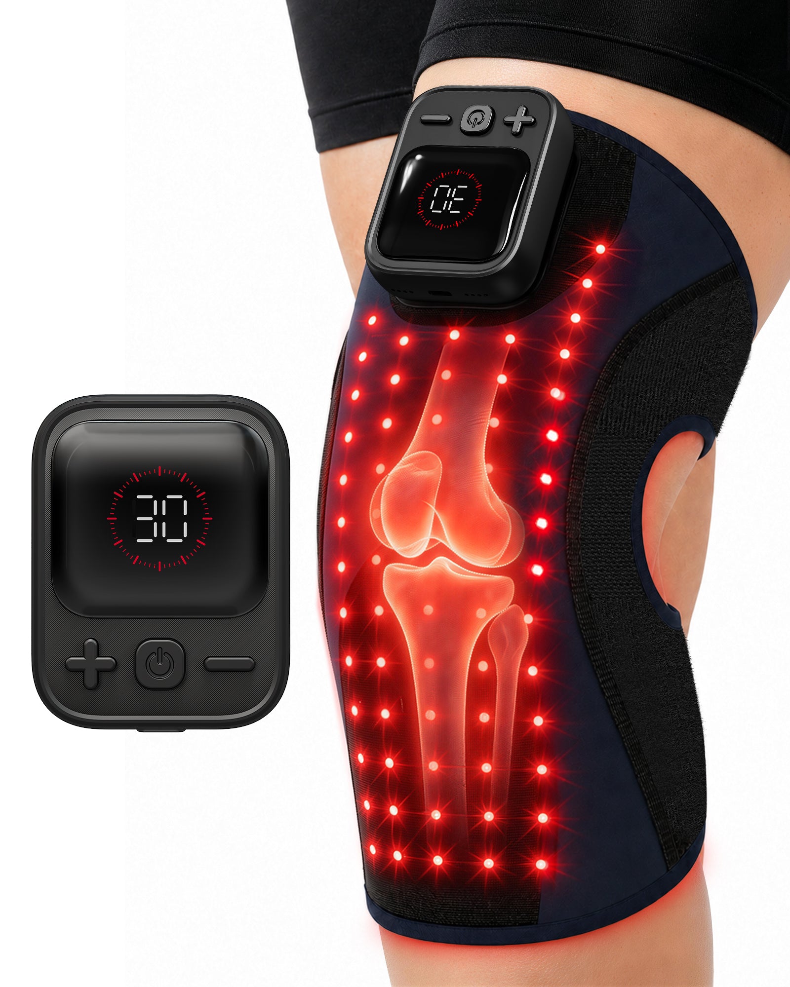 Nephaea heated knee massager with red light glow and digital display