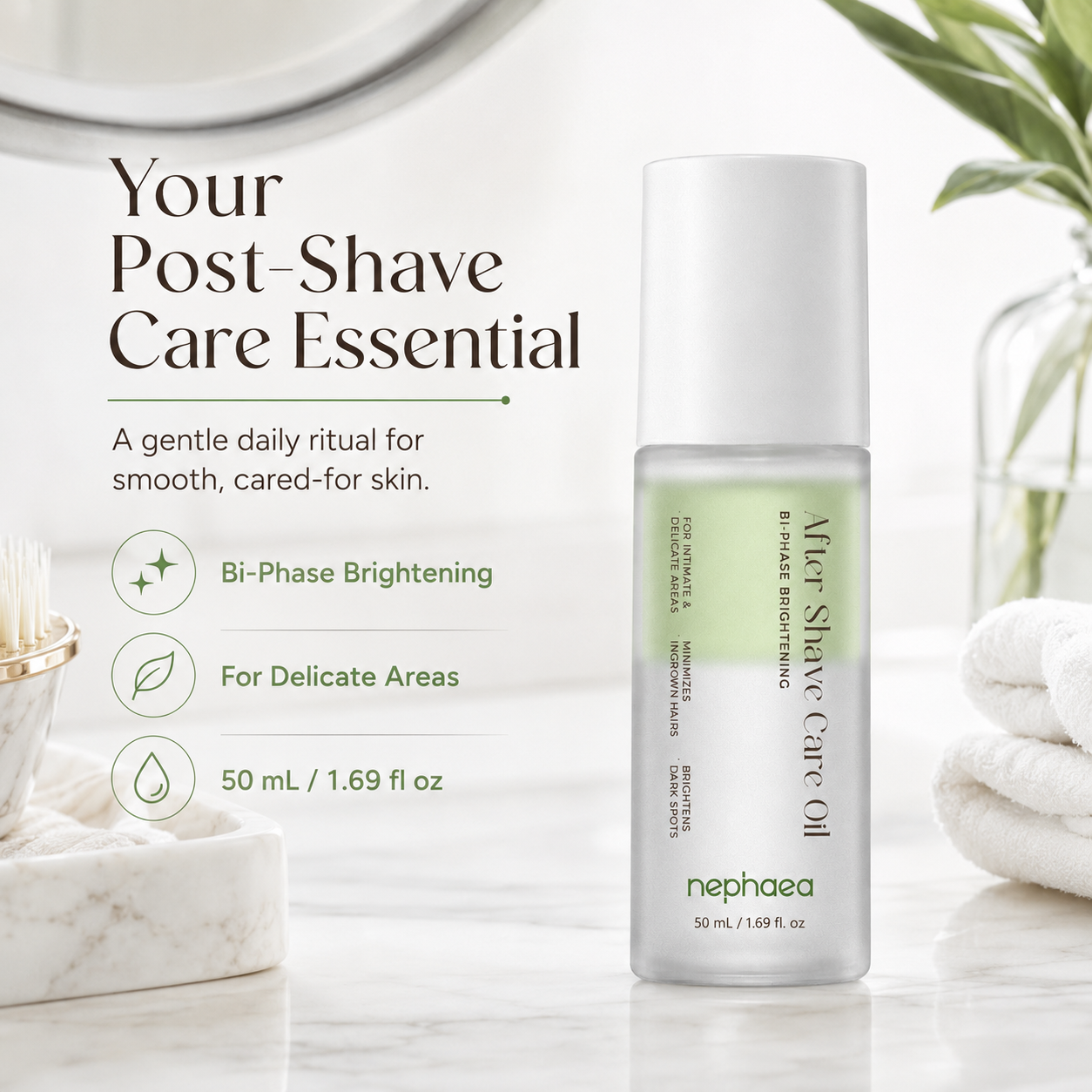 Your post-shave care essential — bi-phase brightening for delicate areas, 50 mL
