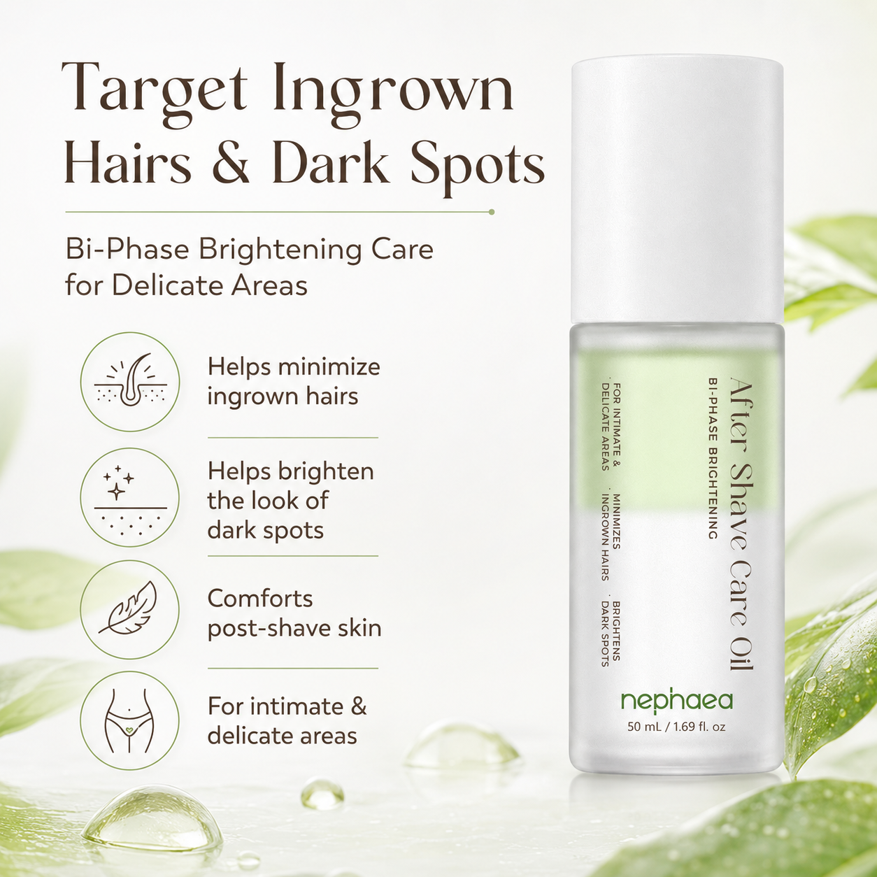 Targets ingrown hairs and dark spots with bi-phase brightening care for delicate areas