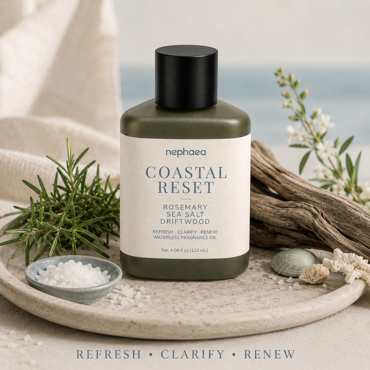 Coastal Reset fragrance oil with sea salt and driftwood