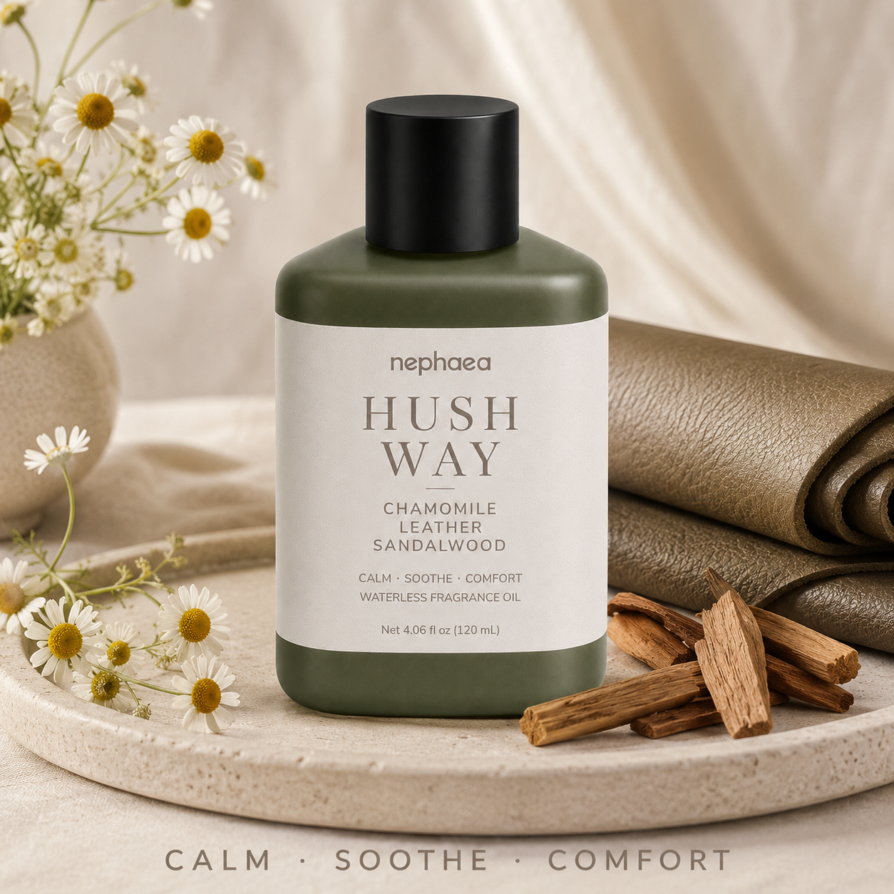 Hush Way fragrance oil styled scene