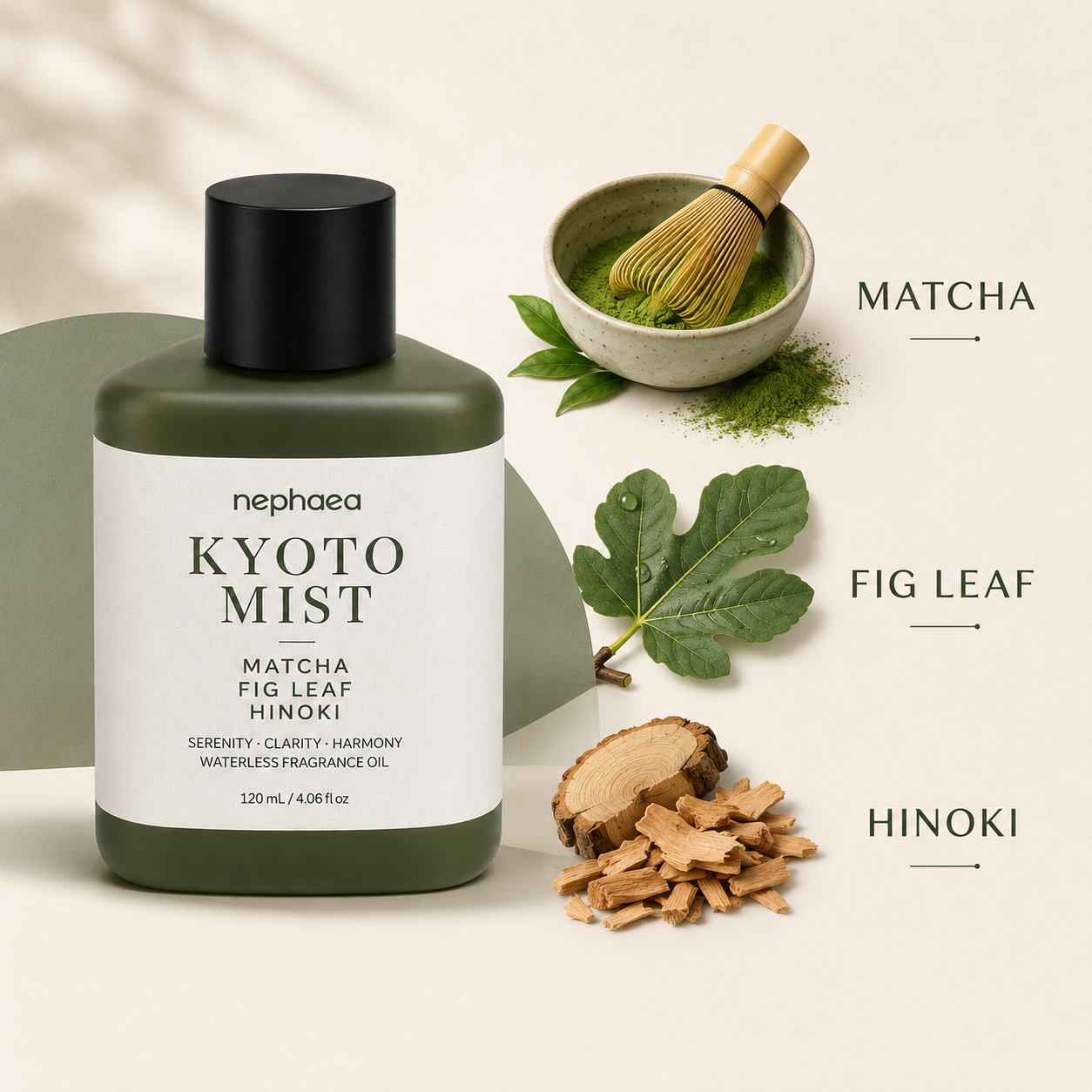 Kyoto Mist scent notes — matcha, fig leaf and hinoki