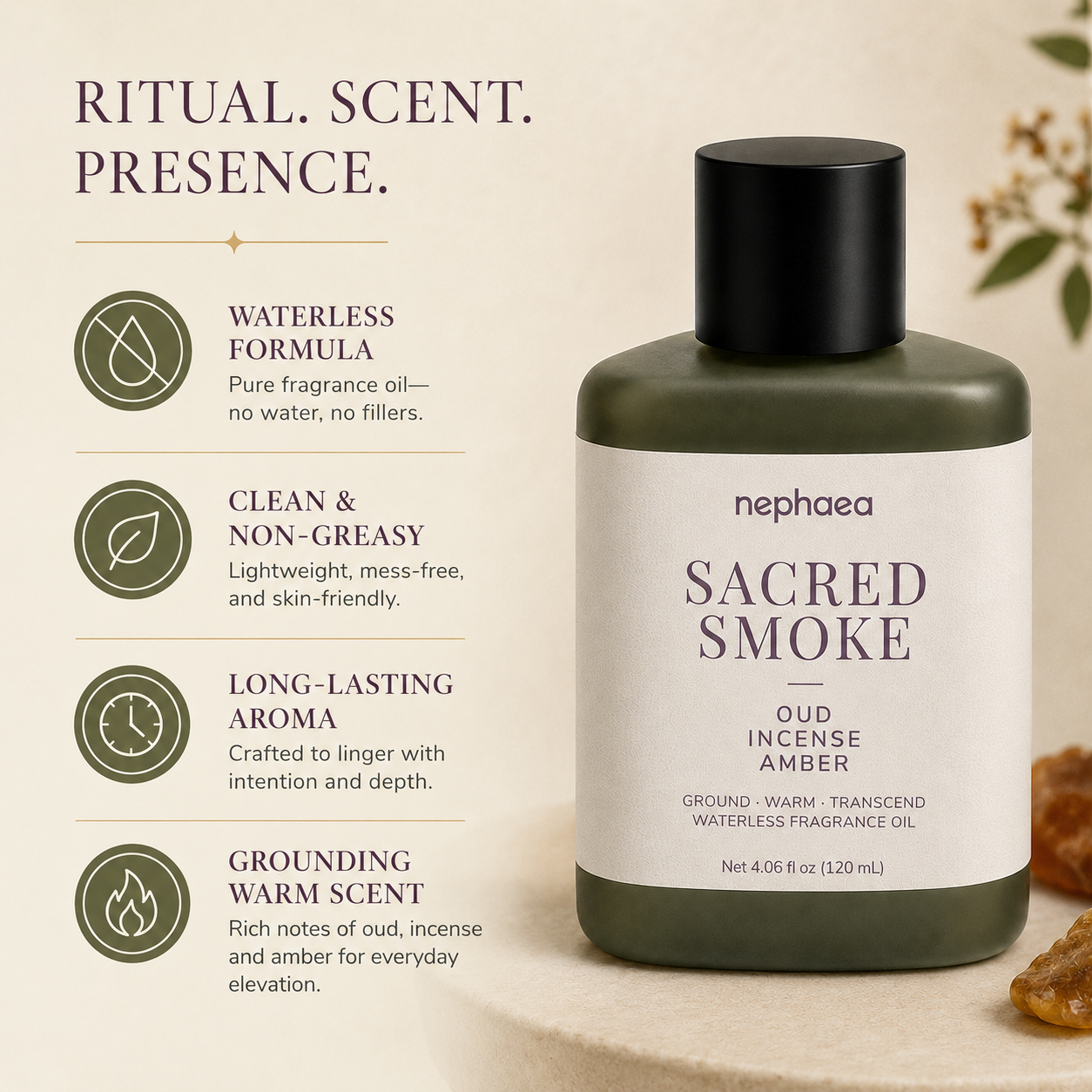 Sacred Smoke fragrance oil styled scene