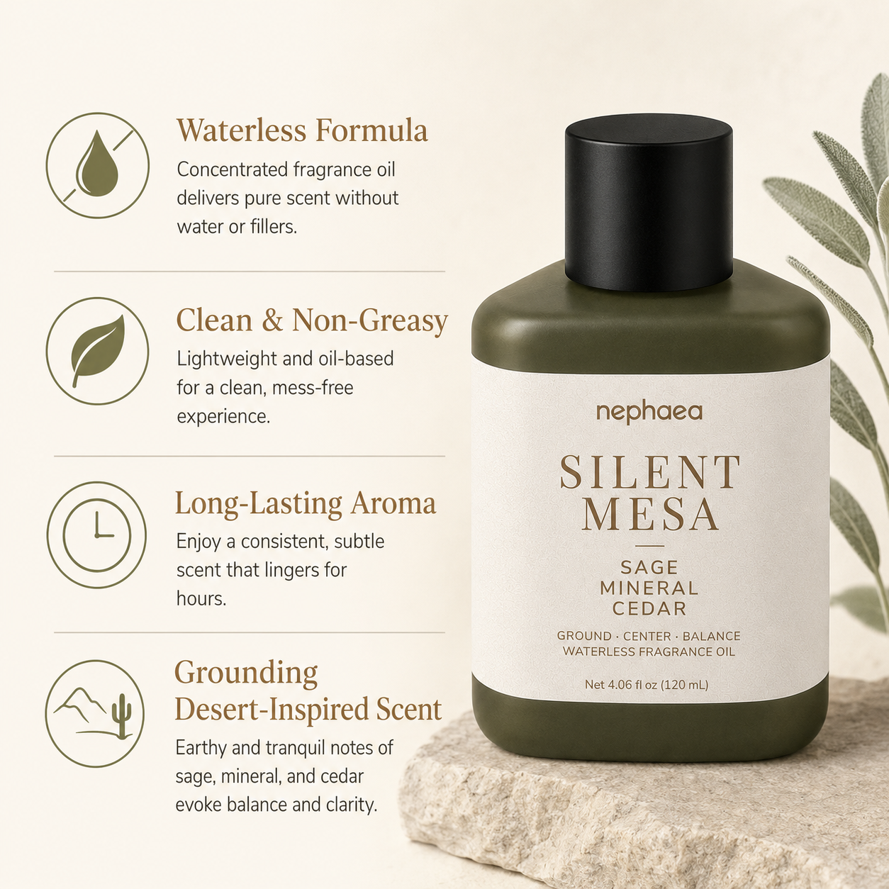 Silent Mesa fragrance oil styled scene