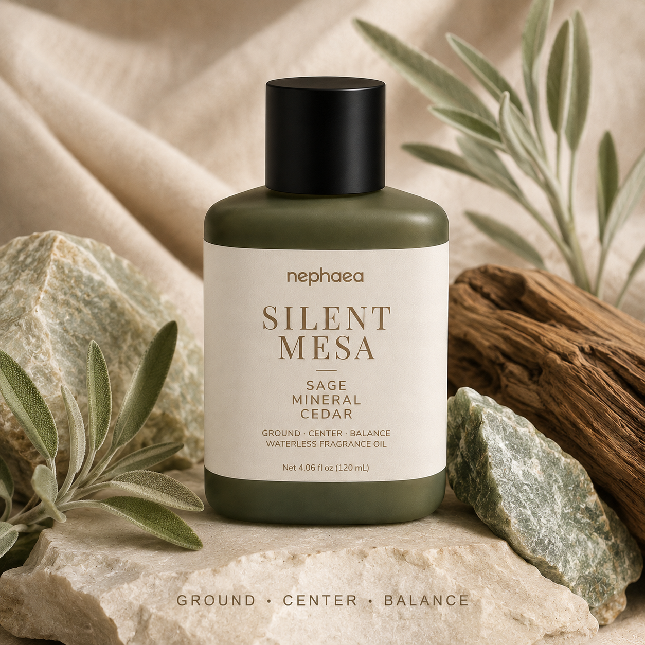 Silent Mesa fragrance oil features and 120 mL size